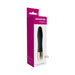 Discretion Black Mini Vibrator Minx in sleek black with gold base, shown in pink and white retail packaging.