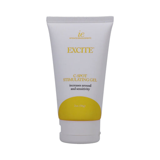 Tube of Doc Johnson Excite C-spot Stimulating Gel 2 oz with white and yellow packaging.