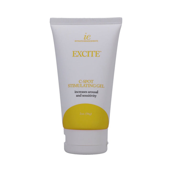 Tube of Doc Johnson Excite C-Spot Stimulating Gel 2 oz with white and yellow packaging for enhanced arousal and sensitivity.