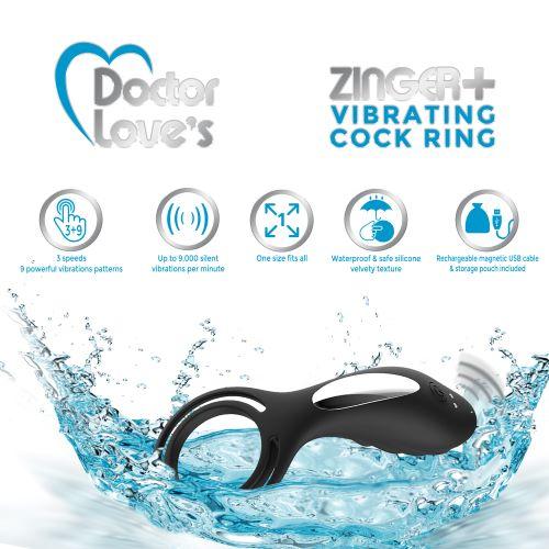 Doctor Love Zinger+ Vibrating Rechargeable Cock Ring Black | SexToy.com
