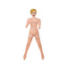 Inflatable female companion doll with blonde hair and printed fishnet stockings on white background.