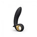 Black and gold inflatable vibrator with ergonomic curved design and finger loop handle for easy control.
