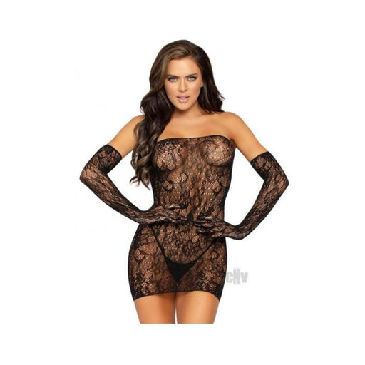 Dotted Lace Tube Dress 2pc Os Blk - SexToy.com