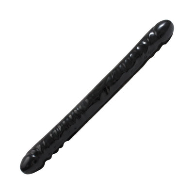 18-inch black double-ended flexible toy with textured veined surface for enhanced sensation.