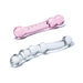 Set of two double-ended glass dildos in pink and clear with smooth and textured designs for varied sensations.