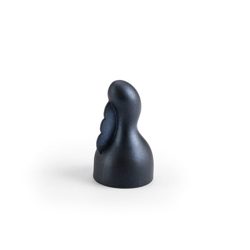 Black silicone clitoral attachment for Doxy Number 3 with textured flutter design on white background.