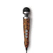 Compact Doxy Die Cast 3 wand massager with tiger stripe pattern, black silicone head, and three control buttons.