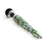 Rechargeable Doxy Die Cast 3R wand massager with tropical pineapple and leaf pattern, black silicone head, and silver accents.