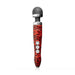 Rechargeable Doxy Die Cast 3R wand massager with red rose pattern and three control buttons on the handle.
