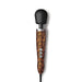 Doxy Die Cast wand massager with black silicone head and tiger stripe patterned handle with control buttons.