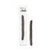 Chocolate-colored 14-inch double-ended dildo with realistic texture shown in and out of clear packaging.