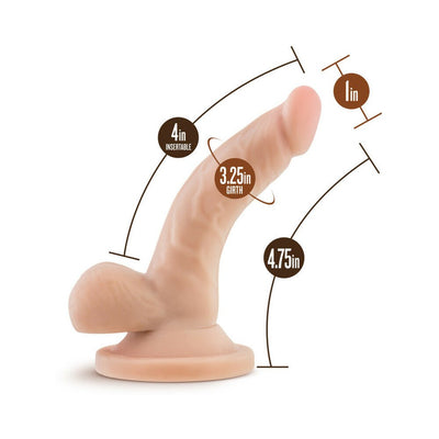 Beige 4-inch realistic mini dildo with suction base showing measurements for length, girth, and diameter.