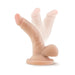 Beige 4-inch realistic mini dildo with suction cup base shown in a bending motion demonstration.