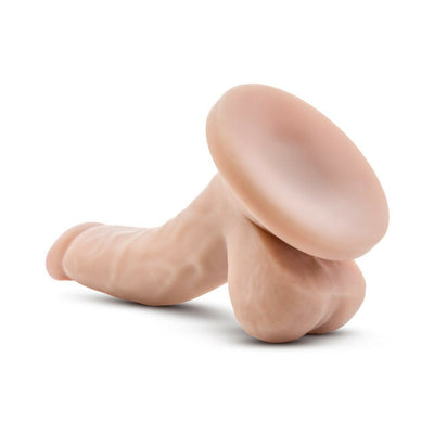 Beige 4-inch realistic mini dildo with suction cup base and detailed texture for versatile use.