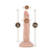 Beige realistic mini dildo with 5-inch insertable length, 3.25-inch girth, and suction cup base for hands-free use.