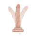 Beige 5-inch realistic dildo with suction cup base shown in upright and angled positions on white background.