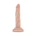 Beige 5-inch realistic mini dildo with textured shaft and suction cup base standing upright on white background.
