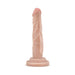 Beige 5-inch realistic mini dildo with suction cup base standing upright on white background.