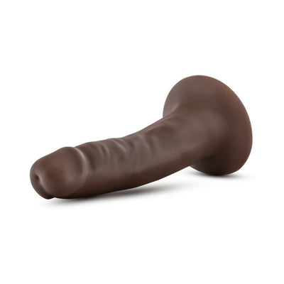 Compact 5.5-inch dark brown dildo with suction cup base, smooth texture, and realistic design for versatile use.