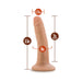 Vanilla-colored 5.5 inch dildo with suction cup base and detailed size measurements on a white background.