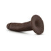 Compact 5.5 inch dark brown dildo with suction cup base, textured for realistic feel and hands-free use.