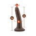 Brown 5.5 inch realistic dildo with suction cup base and size measurements displayed on white background.