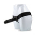 Black 7-inch hollow strap-on with adjustable waistband displayed on a white mannequin torso.