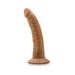 7-inch realistic chocolate-colored dildo with suction cup base standing upright on white background.
