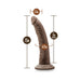 Chocolate-colored realistic dildo with suction cup base, 7 inches insertable length, 1.5 inch width, and 4.75 inch circumference.