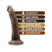 Chocolate-colored 7-inch realistic dildo with suction cup base and key features listed beside it.