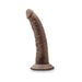 7 inch realistic chocolate-colored dildo with suction cup base standing upright on white background