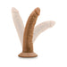 Chocolate-colored realistic 7-inch dildo with suction cup base shown in flexible positions on white background.