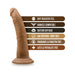 Chocolate-colored 7-inch realistic dildo with suction cup base and features listed including soft feel and body-safe materials.
