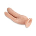 Vanilla-colored dual dildo with suction cup base designed for double penetration play.