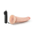 Mocha 8.5 inch realistic vibrating dildo with suction cup base and wired remote control on white background.