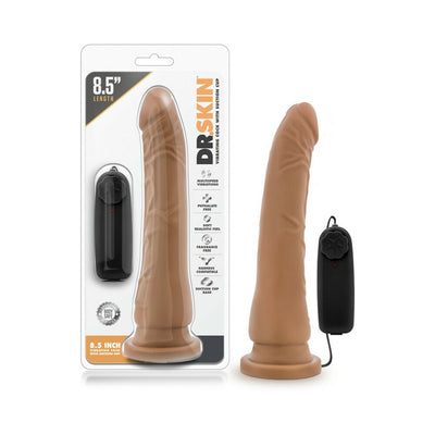 Dr. Skin 8.5 inch mocha realistic vibrating toy with suction cup base and black remote control.