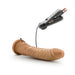 Mocha 8.5 inch realistic vibrating dildo with suction cup base and wired remote control with AA batteries.