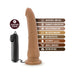Mocha 8.5 inch realistic vibrating dildo with suction cup base and wired remote control.