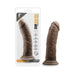 Dr. Skin 8 inch realistic chocolate-colored dildo with suction cup base shown in packaging and standalone.