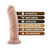 Chocolate-colored realistic dildo with suction cup base and features listed including body-safe, harness compatible, and latex free.