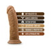 Chocolate-colored 8-inch realistic dildo with suction cup base and product feature highlights.