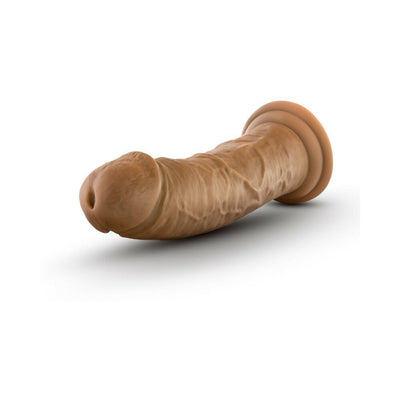 Realistic 8-inch chocolate-colored dildo with suction cup base for hands-free use and versatile play.