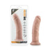 Dr. Skin 8 inch realistic chocolate-colored dildo with suction cup base shown in packaging and standalone.