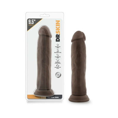 Dr. Skin 9.5 inch realistic vanilla-colored dildo with suction cup base shown in packaging and standalone.
