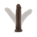 Realistic 9.5 inch vanilla-colored dildo with suction base shown in upright and angled positions on white background.