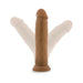 Vanilla-colored realistic 9.5 inch dildo with suction base shown in upright and angled positions on white background.