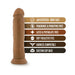 Realistic vanilla-colored 9.5 inch dildo with suction cup base and key features listed alongside.