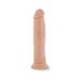 Realistic 9.5 inch vanilla-colored dildo with suction cup base and lifelike texture and veins.