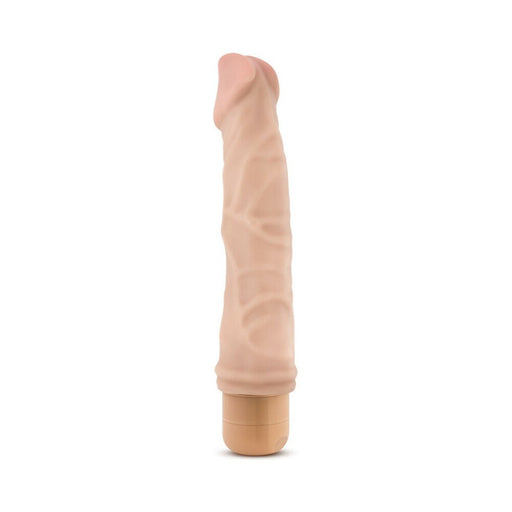 Beige realistic textured vibrator with prominent head and twist-dial base control on white background.