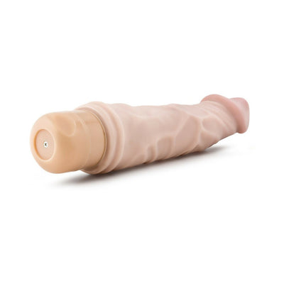 Beige realistic textured vibrator with twist-dial base control, designed for lifelike sensations and waterproof use.